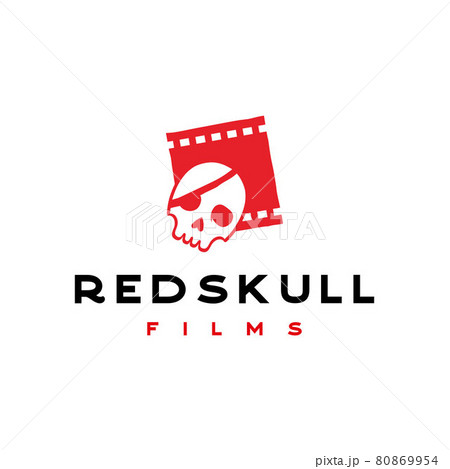 Pirates skull with film strip. Cinema vintage poster. Horror movie logo design template, icon, symbol. Film design for Scary cinema. Horror film night 80869954