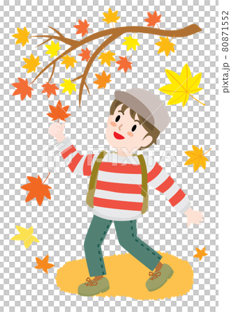 Illustration of a boy hunting for autumn leaves 80871552