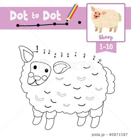 Dot to dot educational game and Coloring book Cute Sheep animal cartoon character vector illustration 80871587