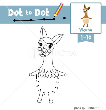 Dot to dot educational game and Coloring book Vicuna standing on two legs animal cartoon character vector illustration Dot to dot educational game and Coloring book Vicuna standing on two legs animal cartoon character vector illustration 80871589