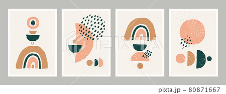 Abstract art minimalist poster. Scandinavian abstract geometric composition for wall decoration in natural earthy colors. Vector hand-painted illustration 80871667