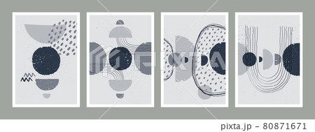 Abstract art monochrome minimalist posters set.r. Scandinavian abstract geometric composition for wall decoration in natural earthy colors. Vector hand-painted illustration 80871671