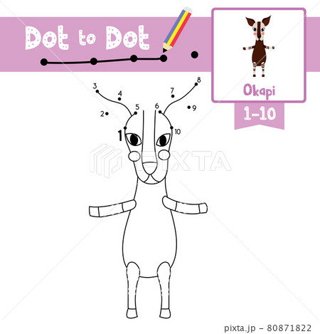 Dot to dot educational game and Coloring book Okapi standing on two legs animal cartoon character vector illustration 80871822