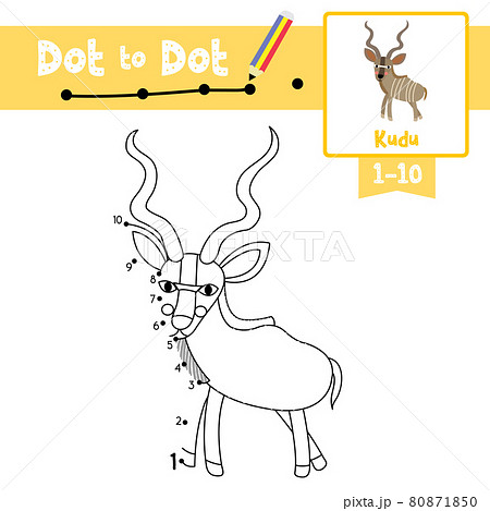 Dot to dot educational game and Coloring book Kudu animal cartoon character vector illustration 80871850
