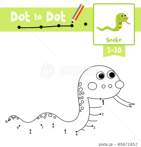 Dot to dot educational game and Coloring book Green Snake animal cartoon character vector illustration 80871852