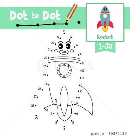 Dot to dot educational game and Coloring book Rocket cartoon character side view vector illustration 80872159
