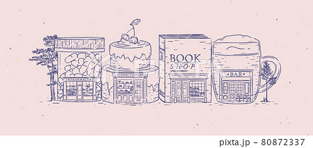 Storefronts pharmacy, confectionery, book shop, bar 80872337