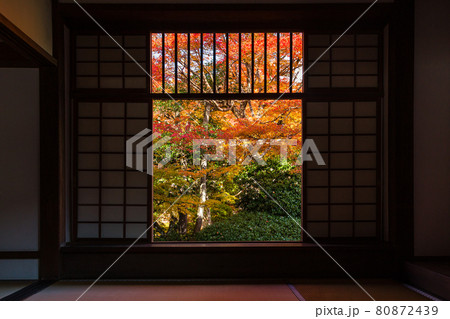 京都　源光庵の迷いの窓から見える紅葉 80872439