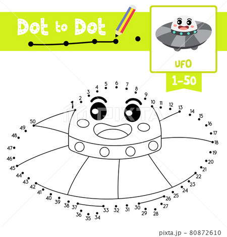 Dot to dot educational game and Coloring book UFO cartoon character perspective view vector illustration Dot to dot educational game and Coloring book UFO cartoon character perspective view vector illustration 80872610