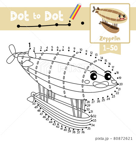 Dot to dot educational game and Coloring book Zeppelin cartoon character perspective view vector illustration Dot to dot educational game and Coloring book Zeppelin cartoon character perspective view vector illustration 80872621