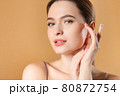 Beautiful portrait of a pretty woman with an orange background. 80872754