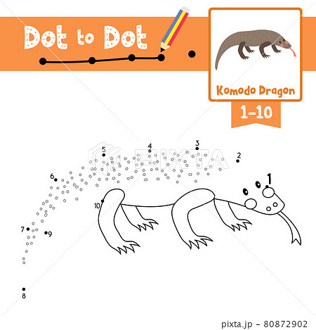 Dot to dot educational game and Coloring book Komodo dragon animal cartoon character vector illustration 80872902