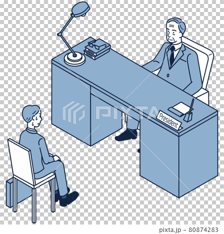 一個正在求職的男學生和扮演面試官角色的總裁在面試時緊張的等距圖 80874283