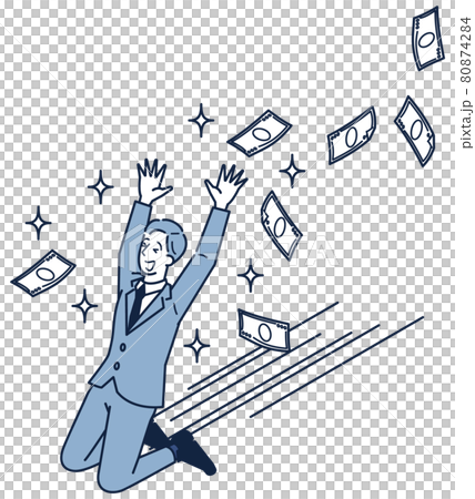 一個穿著西裝的男人很高興錢從天而降 80874284