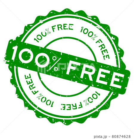 Grunge green 100 percent free word round rubber seal stamp on white background 80874628