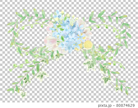 ブルースターと葉っぱのリボン 80874629