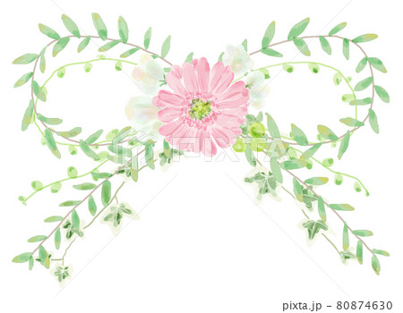 ガーベラと葉っぱのリボン 80874630