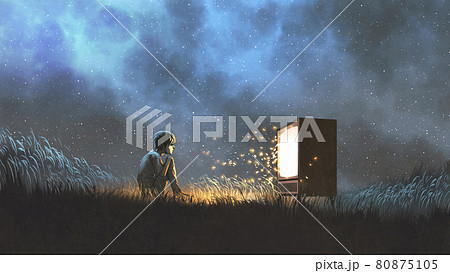 watching antique tv under the sky 80875105