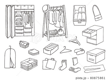 Hand drawn wardrobe sketch clothes on the hunger Vector Image