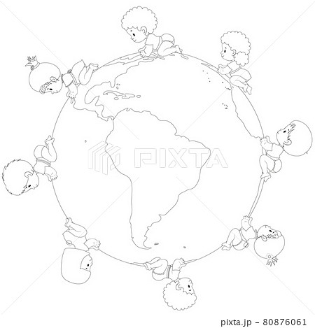 Multi-ratial people kids crawlig on the globe Multi-ratial people kids crawlig on the globe 80876061