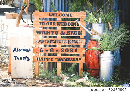 wooden board for wedding writing with a rustic theme, and a romantic and artistic shabby chic. 80876895