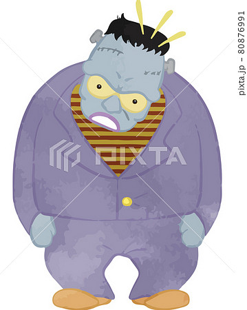 ハッピーハロウィン 何かに気づいたかわいいフランケンシュタインのイラストのイラスト素材