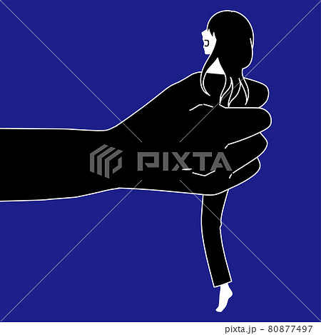 大きい手に握りつぶされている女性のdv 虐待イメージのイラストのイラスト素材