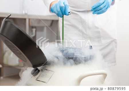 Liquid nitrogen cryogenic tank at life sciences laboratory Liquid nitrogen cryogenic tank at life sciences laboratory 80879595