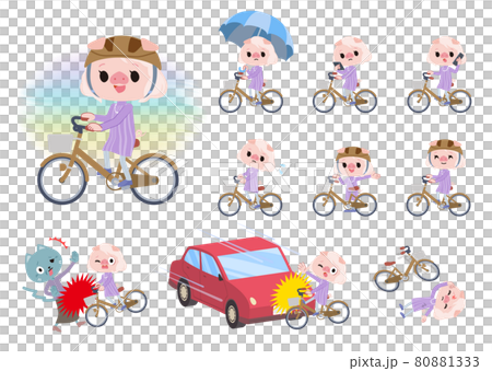 Set of pig girls riding a city cycle 80881333