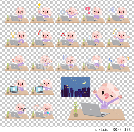 Pig girl set on desk work Pig girl set on desk work 80881338