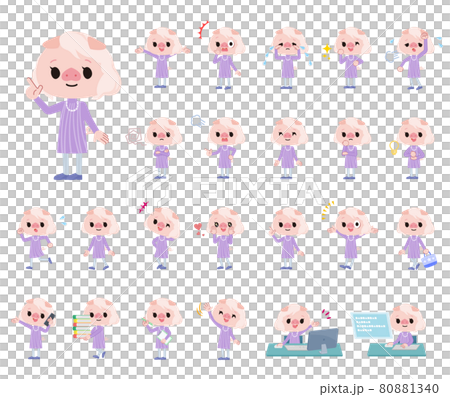 A set of pig girls with various emotional expressions A set of pig girls with various emotional expressions 80881340
