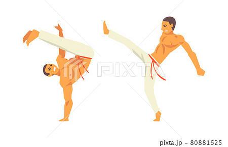 Young Male in White Pants and Naked Torso Doing Karate or Martial Art Vector Set Young Male in White Pants and Naked Torso Doing Karate or Martial Art Vector Set 80881625