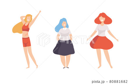 Female with Different Figure Type and Height as Body Positive and Self Acceptance Vector Set 80881682