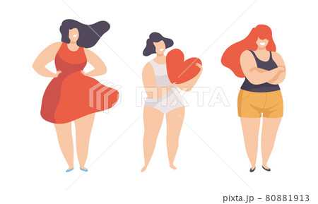 Female with Different Figure Type and Height as Body Positive and Self Acceptance Vector Set 80881913