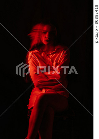 portrait of a psychotic woman with schizophrenic diseases and mental disorders 80882418