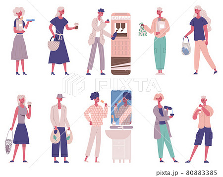 People zero waste, less garbage, protecting environment. Zero waste characters use eco bag, reusable bottle, container vector illustration set. No plastic concept People zero waste, less garbage, protecting environment. Zero waste characters use eco bag, reusable bottle, container vector illustration set. No plastic concept 80883385