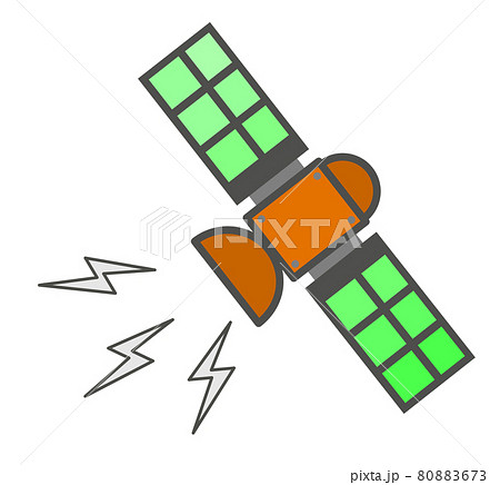 通信電波を送受信している人工衛星のイラストのイラスト素材