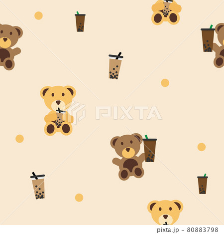 Brown Teddy Bear And Yellow Teddy Bear Drinking のイラスト素材
