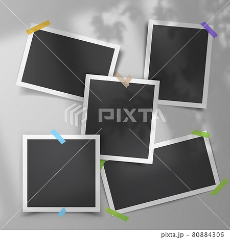 Realistic vector set of vintage photo templates with adhesive tapes shadow overlay from the window Realistic vector set of vintage photo templates with adhesive tapes shadow overlay from the window 80884306
