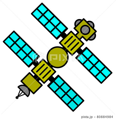 宇宙開発で宇宙空間に浮かぶ宇宙ステーションのイラストのイラスト素材