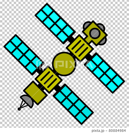 宇宙開発で宇宙空間に浮かぶ宇宙ステーションのイラスト 80884984