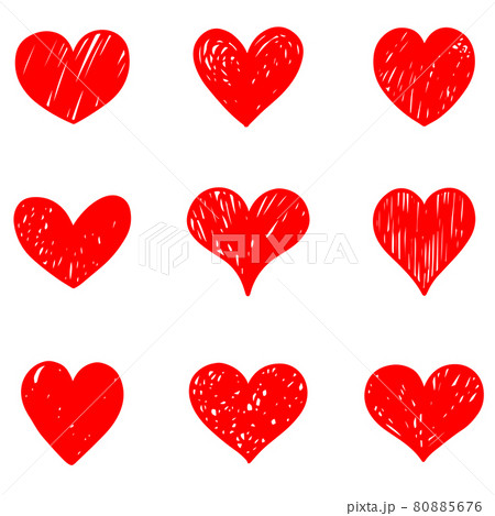 Set Of Doodle Hearts Isolated On White のイラスト素材