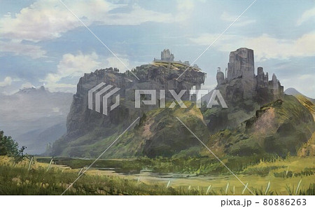 緑あふれる岩山のイラスト 風景 のイラスト素材