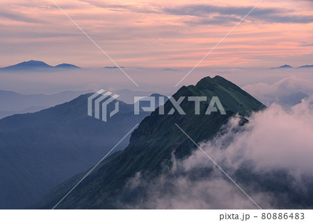 夕暮れの谷川連峰にかかる雲海 80886483