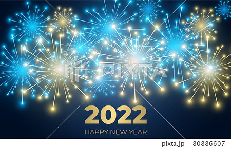 2022 New year festive background with fireworks and sparkle celebration lights. 80886607