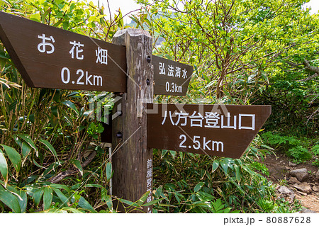 新緑の磐梯山・標識 80887628