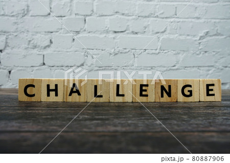 Challenge word alphabet letters on wooden background 80887906