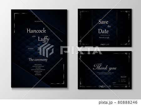 Elegant wedding invitation card template design luxury dark background with black and blue 80888246
