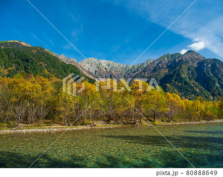 秋の上高地・梓川と穂高岳 秋の上高地・梓川と穂高岳 80888649