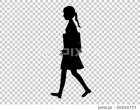 歩く女性のシルエットイラストのイラスト素材